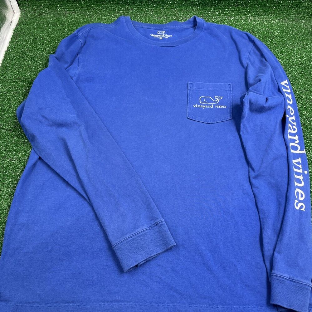 Vineyard Vines Blue Long Sleeve Vintage‎ Whale Pocket T-Shirt Size Medium